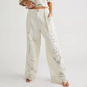 Free People Linen Blend Pieces Of Me Trousers in White size XL 34 inch waist